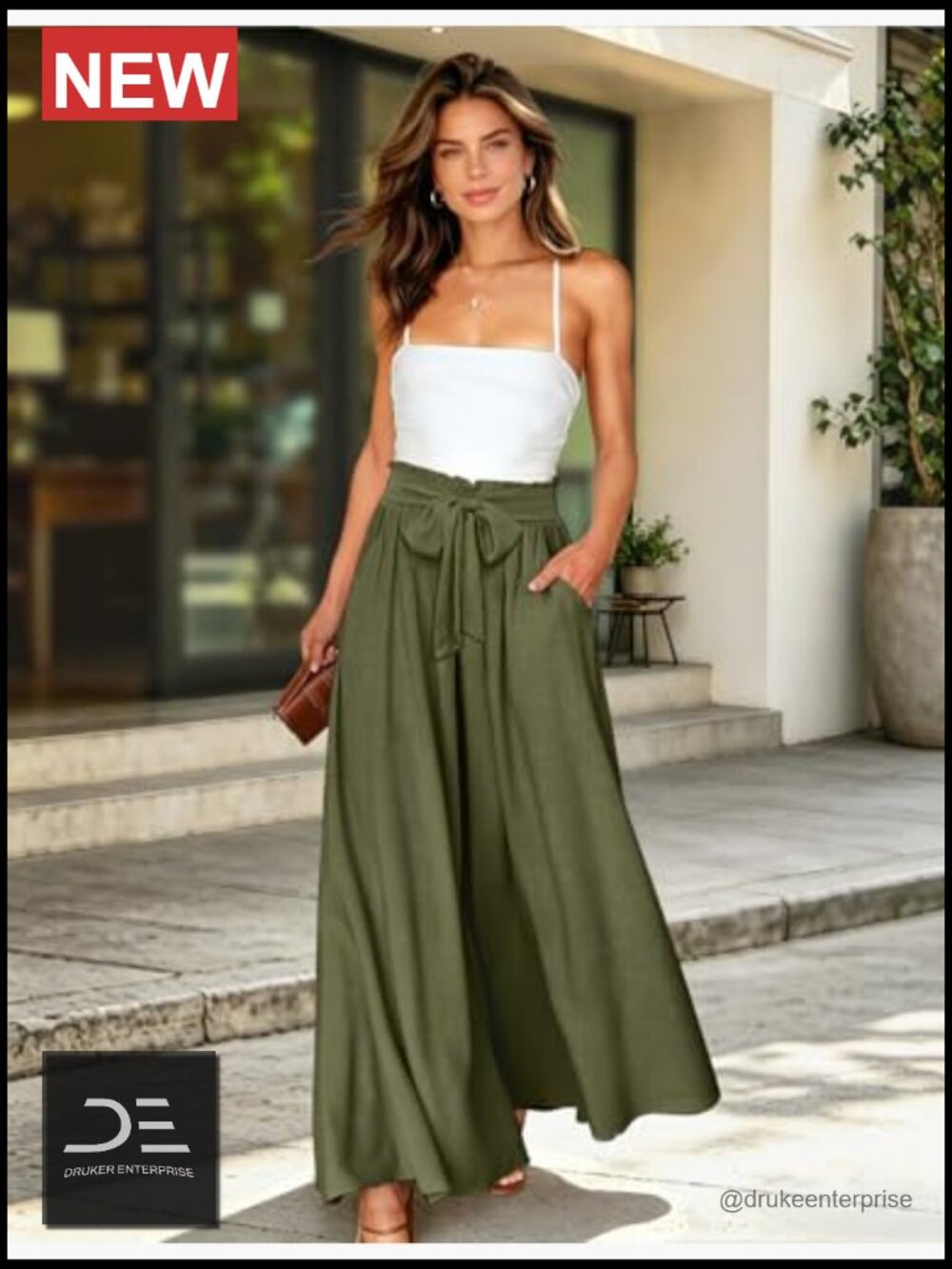 Wide Leg Pants High Waisted Floral Boho Palazzo Culottes Flow Tie Knot Pockets - Picture 2 of 6